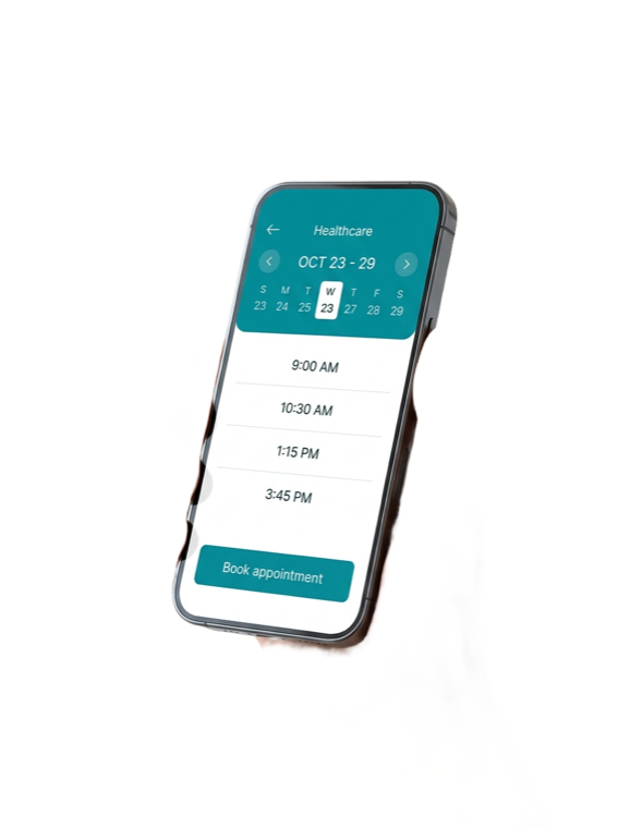A patient booking a healthcare appointment on their phone through the online booking system